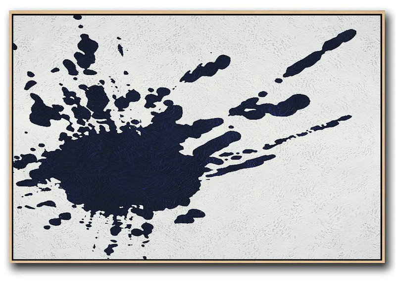 Extra Large Acrylic Painting On Canvas,Horizontal Navy Painting Abstract Minimalist Art On Canvas,Home Decor Canvas